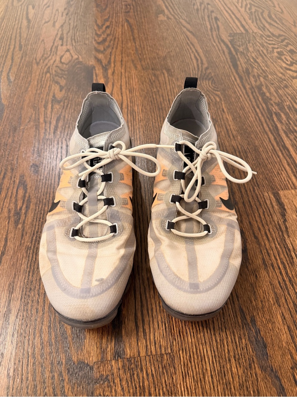 Light Grey Nike Vapor Max Athletic Sneakers with Orange Accents